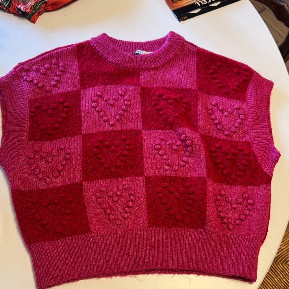 Zara Red and Pink Heart Sweater